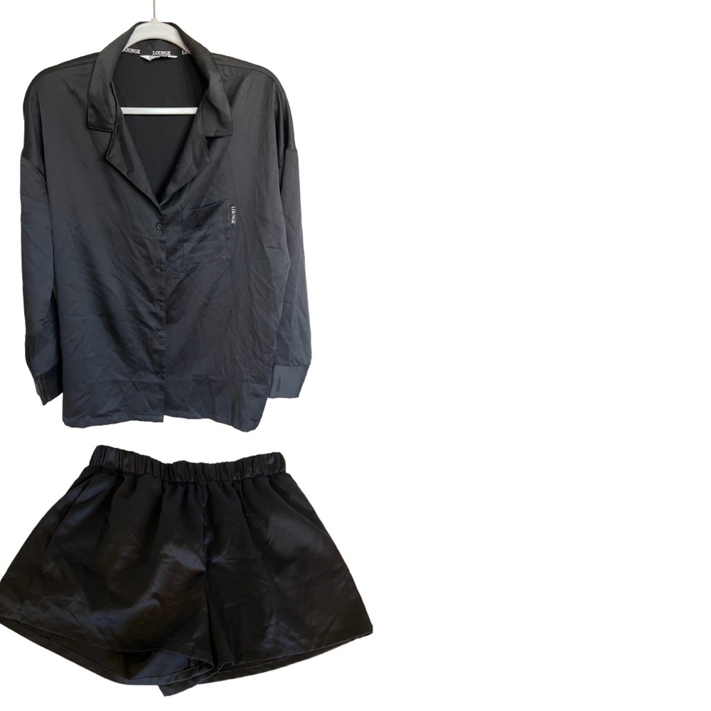 Lounge Soft Black Satin Women's Sleep Set — Top and Bottom Set Size Small